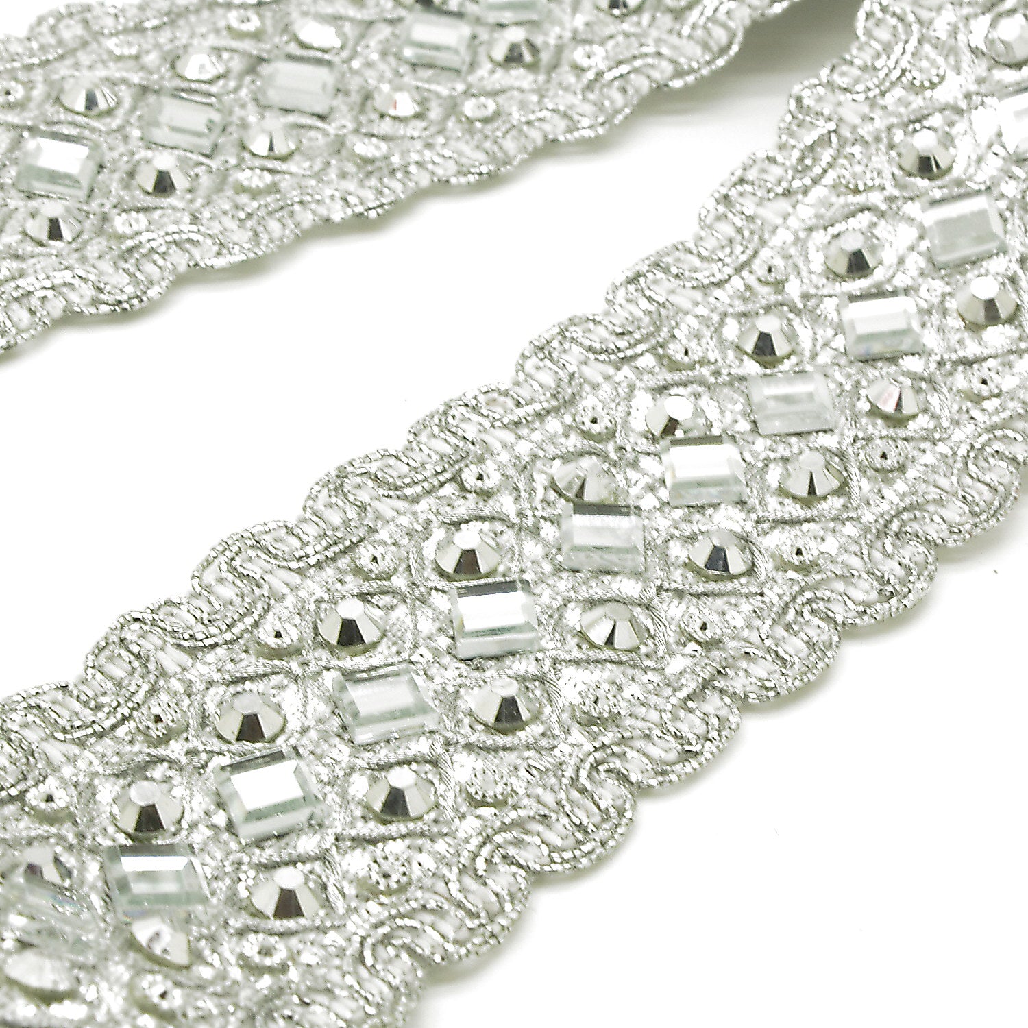 SILVER MIRROR RHINESTONE TRIM - sarahi.NYC