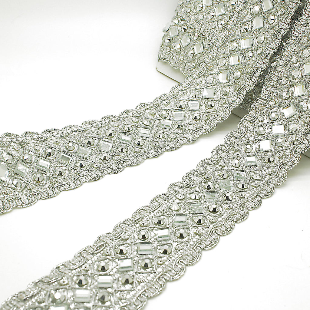 SILVER MIRROR RHINESTONE TRIM - sarahi.NYC