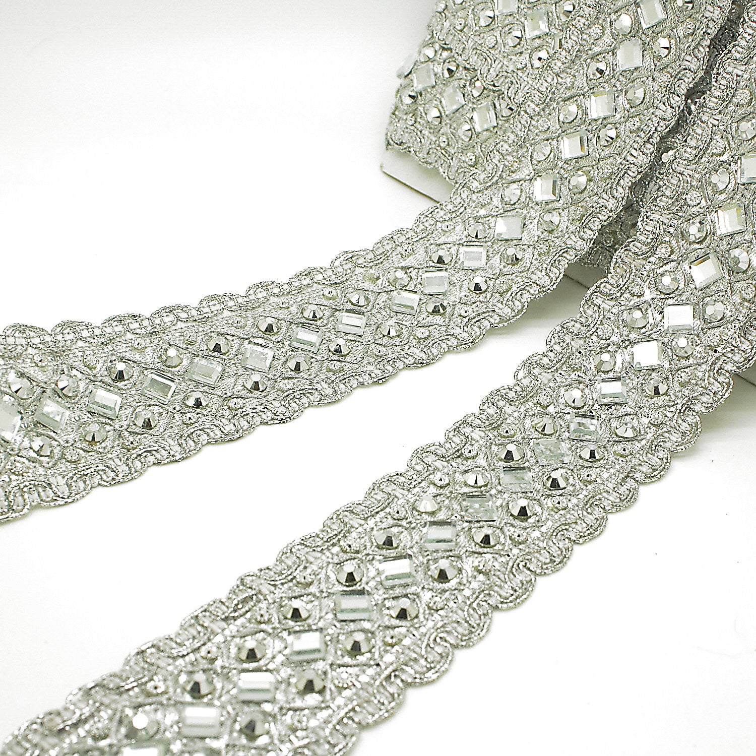 SILVER MIRROR RHINESTONE TRIM - sarahi.NYC