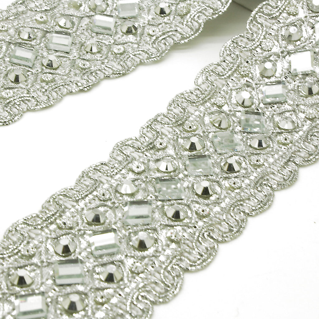 SILVER MIRROR RHINESTONE TRIM - sarahi.NYC