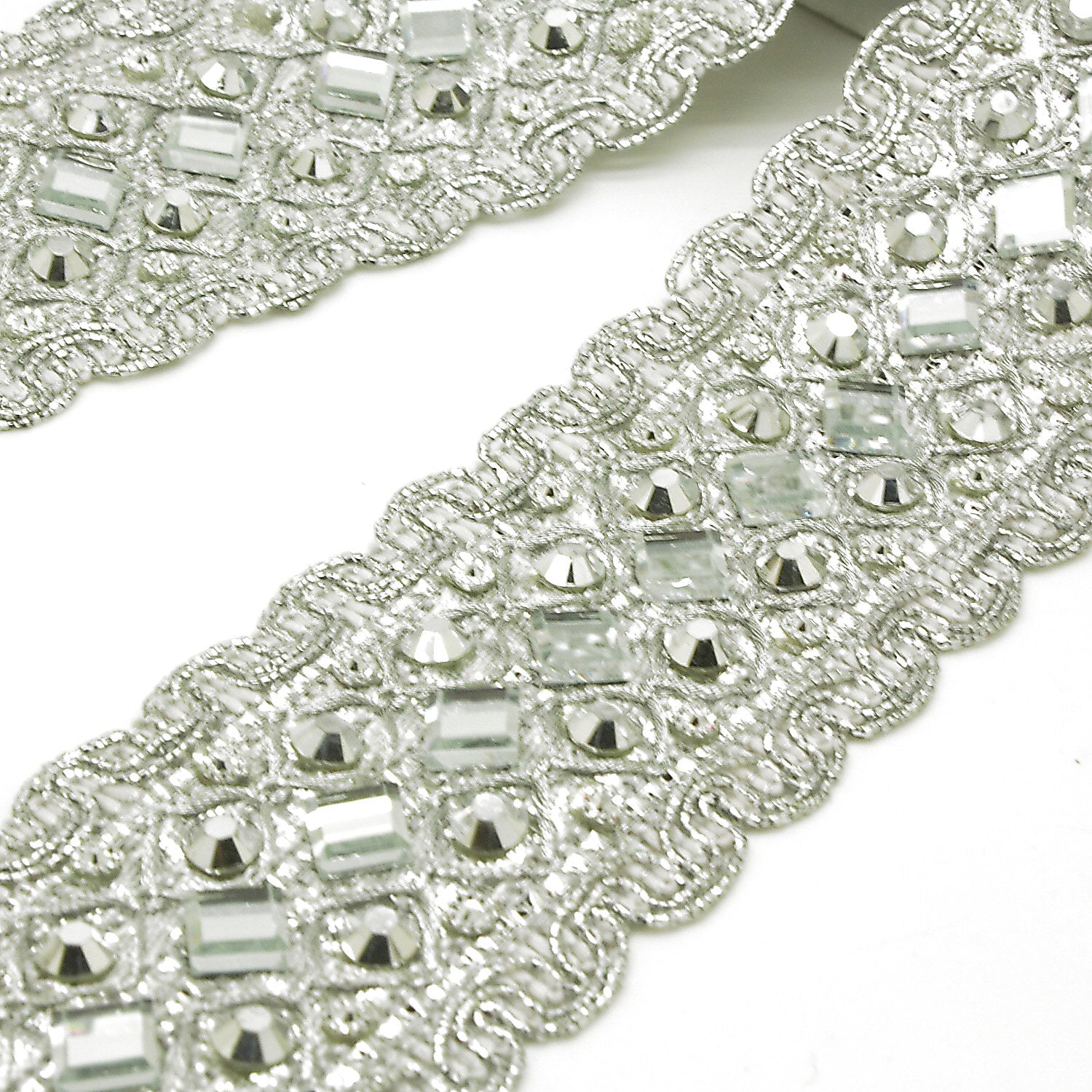 SILVER MIRROR RHINESTONE TRIM - sarahi.NYC