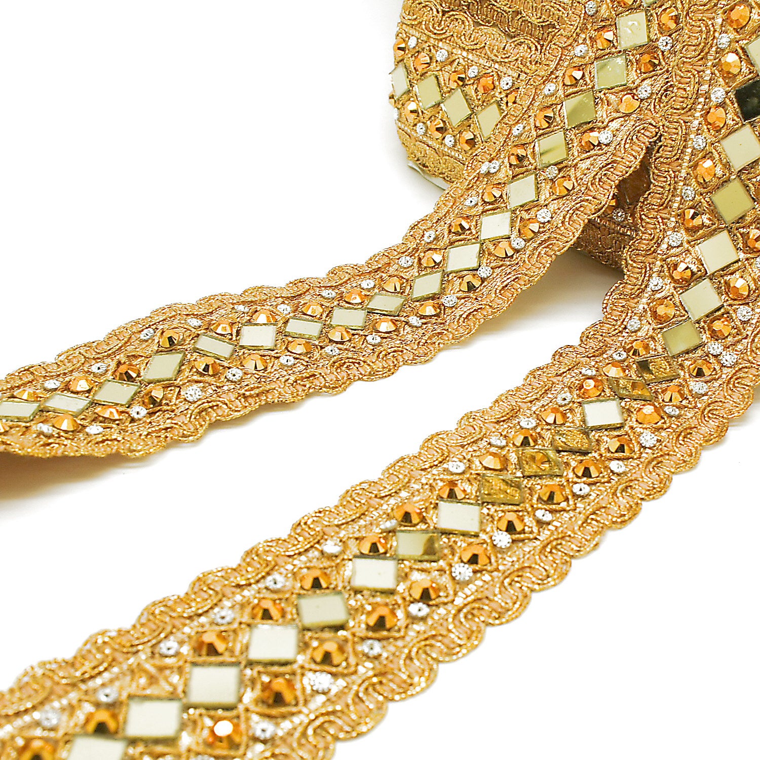 GOLD MIRROR RHINESTONE TRIM - sarahi.NYC