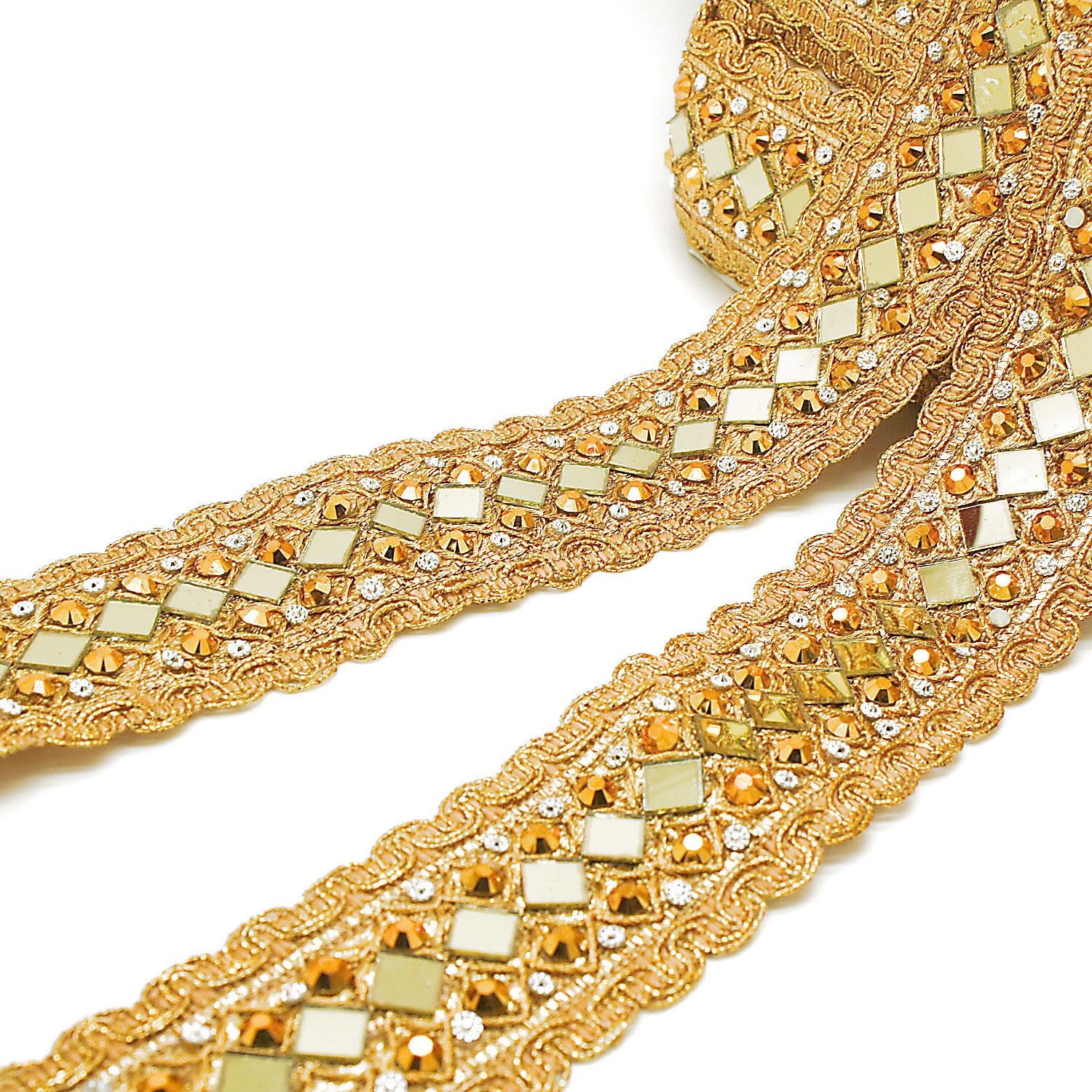 GOLD MIRROR RHINESTONE TRIM - sarahi.NYC