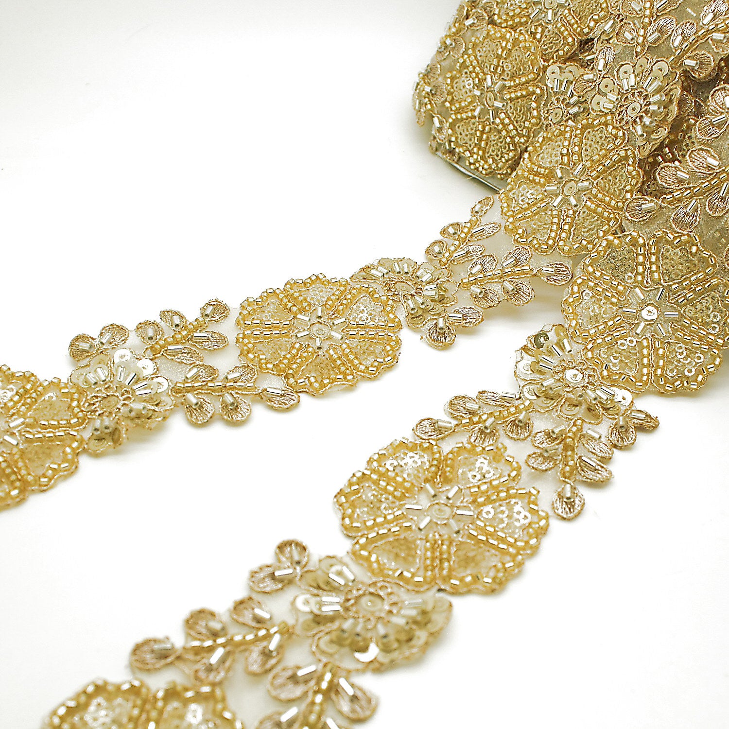 GOLD INTRICATE FLORAL RHINESTONE TRIM - sarahi.NYC