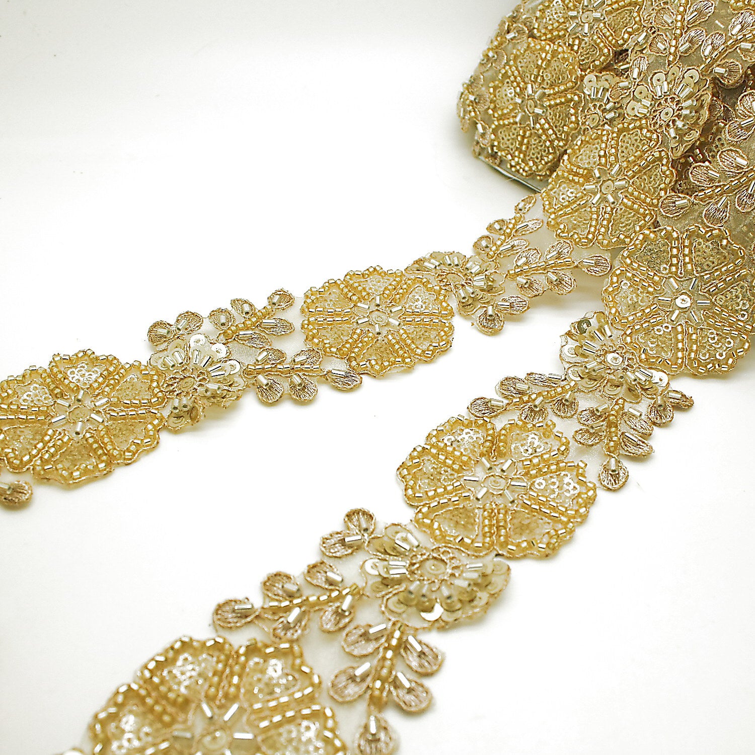 GOLD INTRICATE FLORAL RHINESTONE TRIM - sarahi.NYC