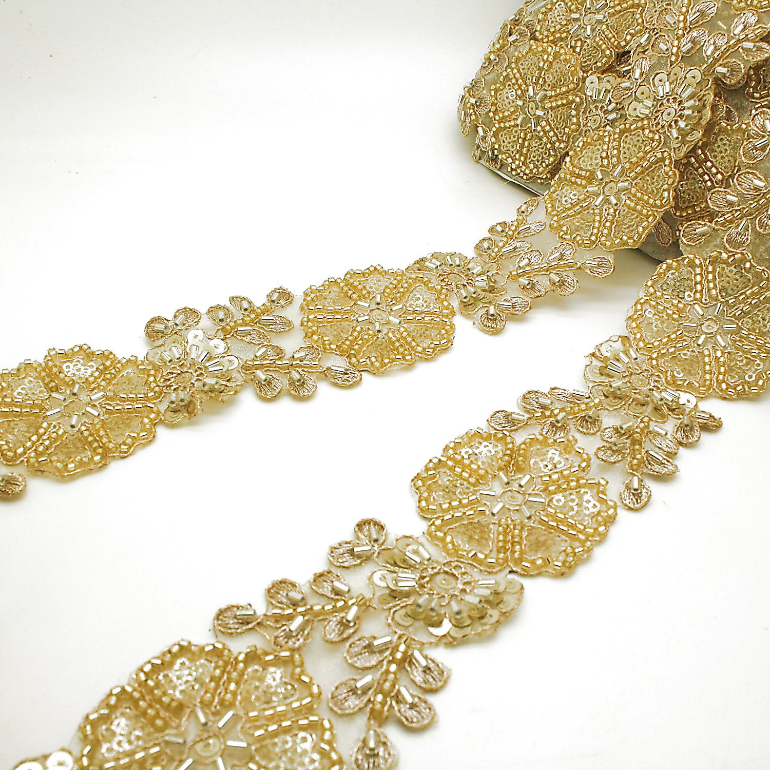 GOLD INTRICATE FLORAL RHINESTONE TRIM - sarahi.NYC