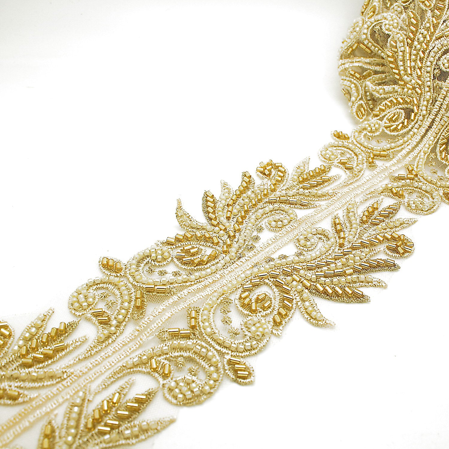 GOLD CREAM BEADED NET TRIM - sarahi.NYC