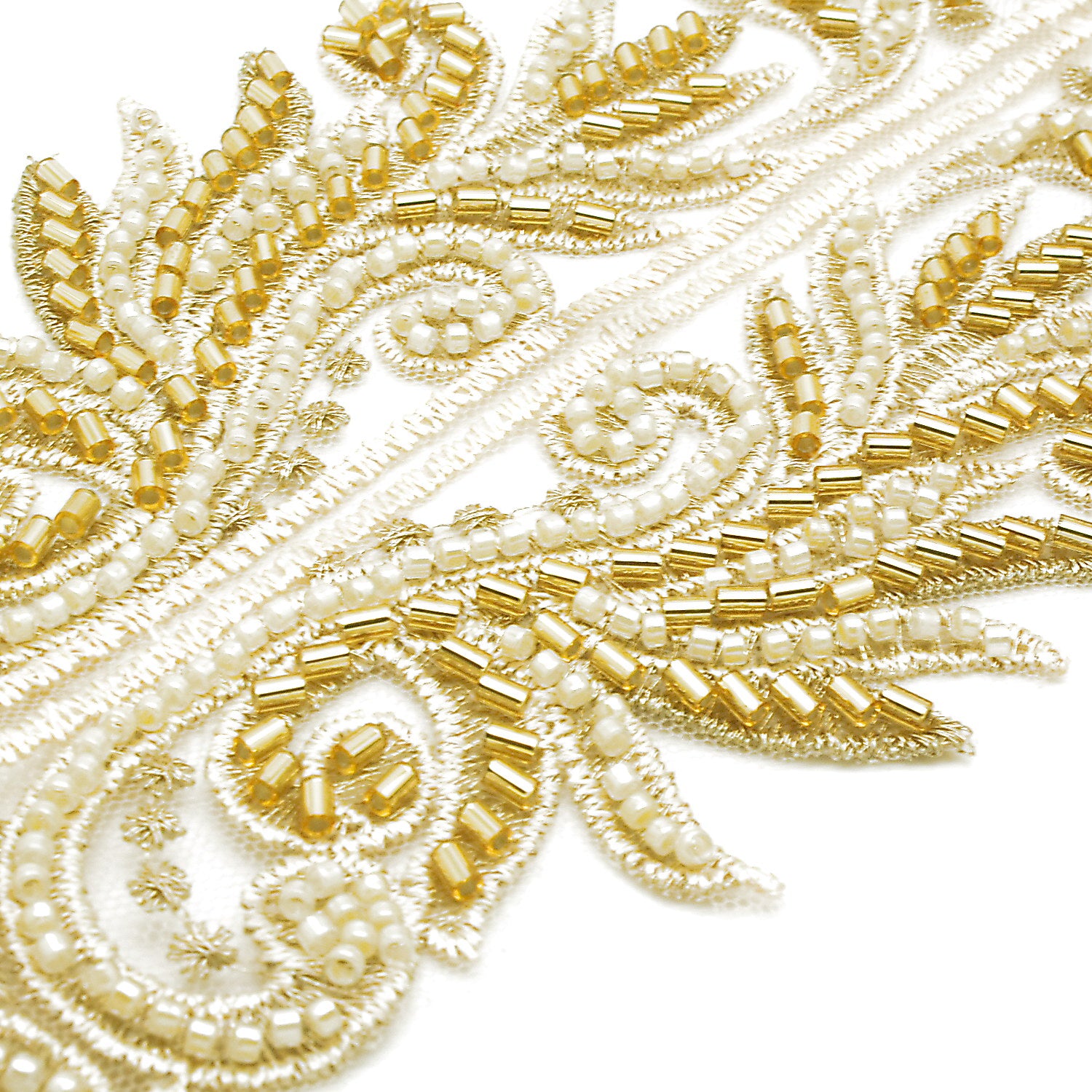 GOLD CREAM BEADED NET TRIM - sarahi.NYC