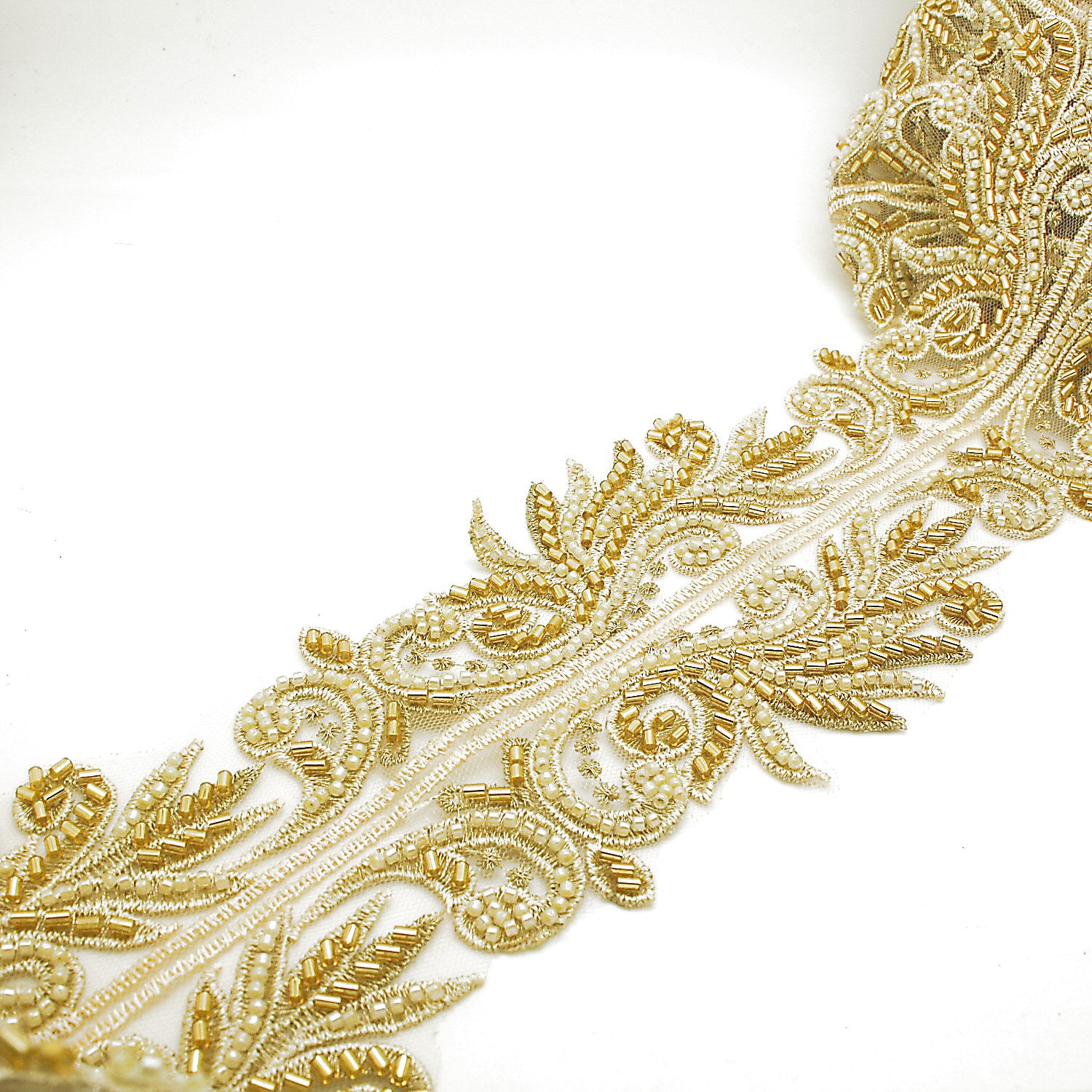 GOLD CREAM BEADED NET TRIM - sarahi.NYC