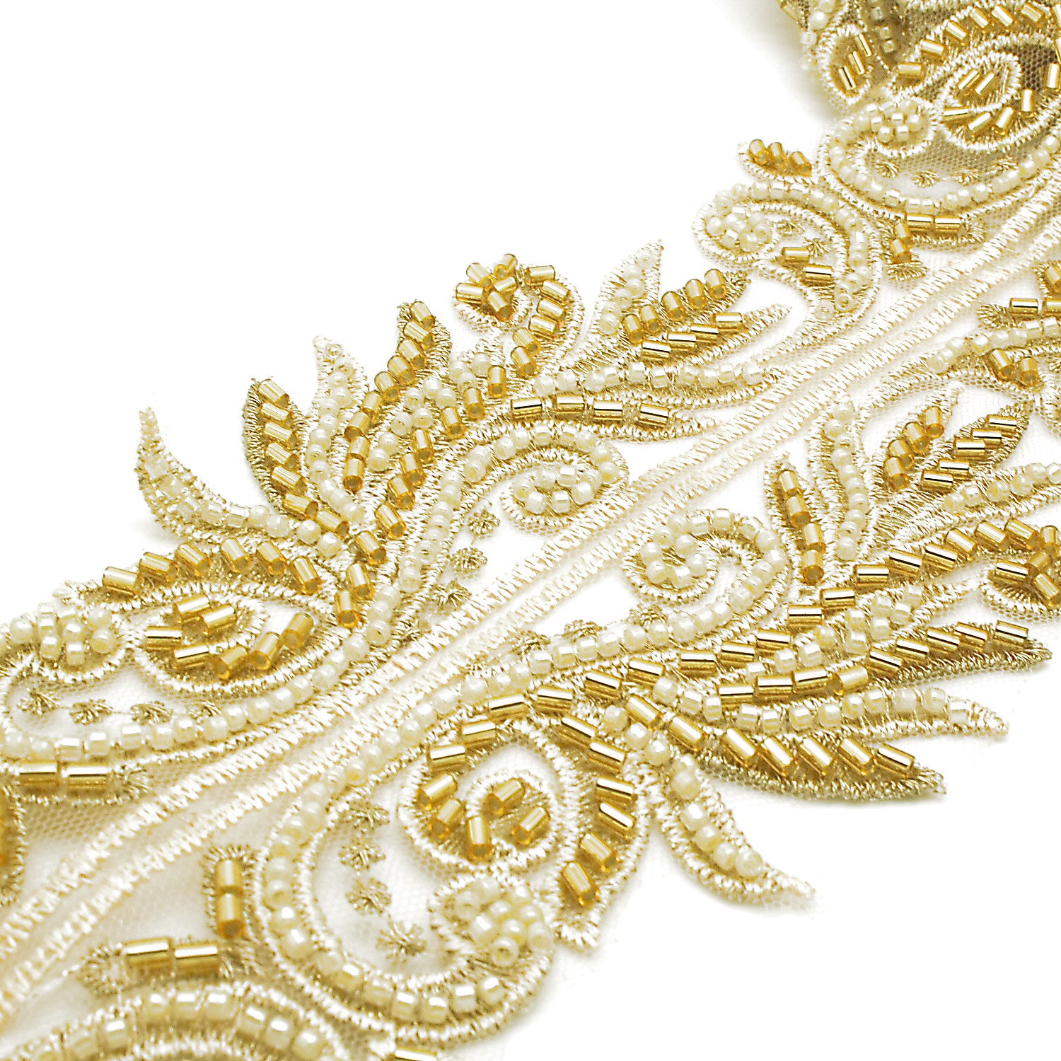 GOLD CREAM BEADED NET TRIM - sarahi.NYC