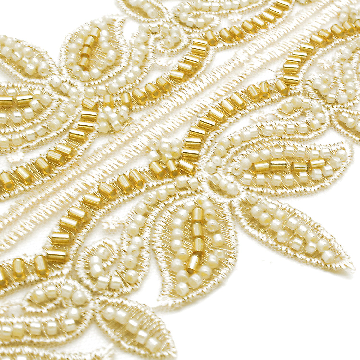 GOLD CREAM BEADED NET TRIM - sarahi.NYC