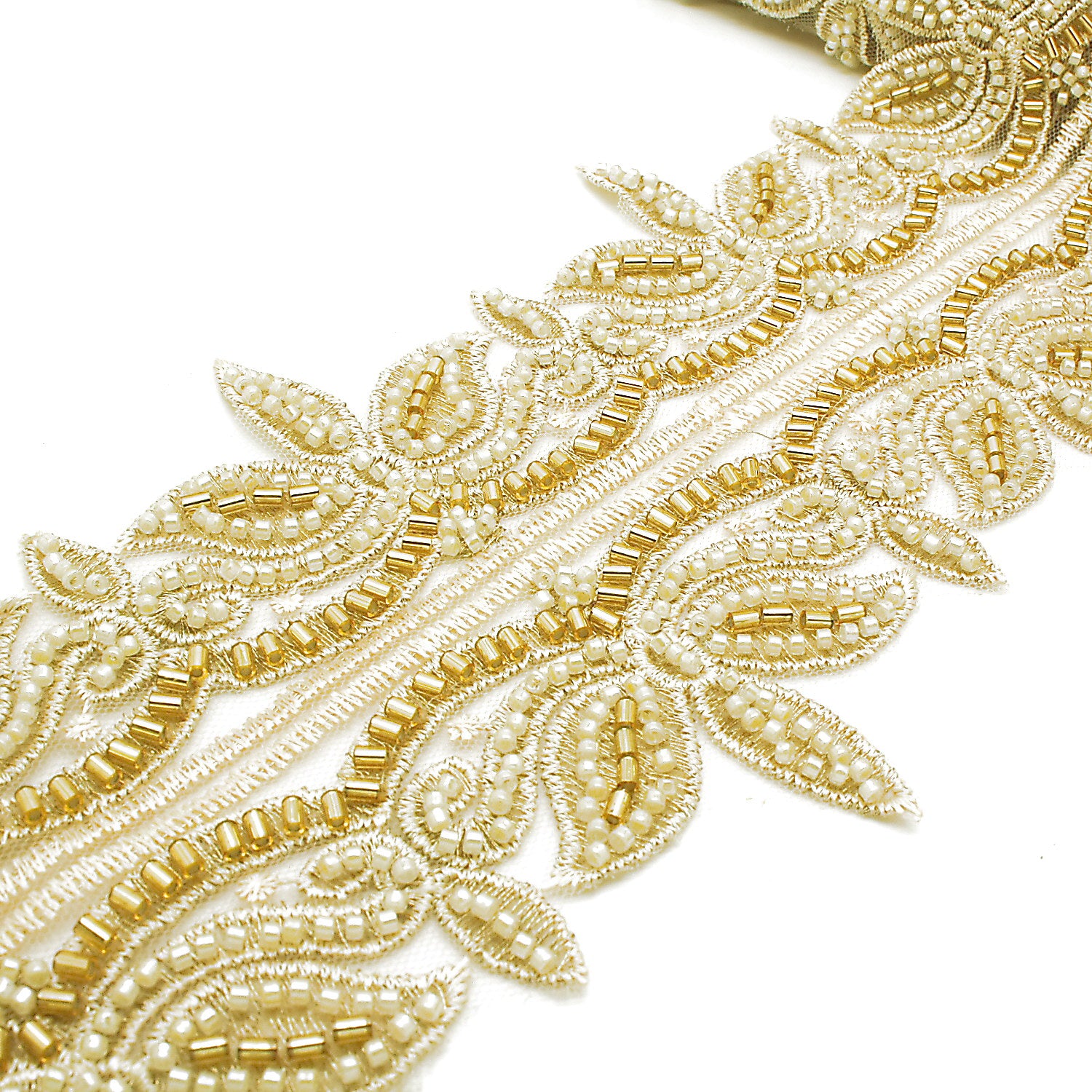 GOLD CREAM BEADED NET TRIM - sarahi.NYC