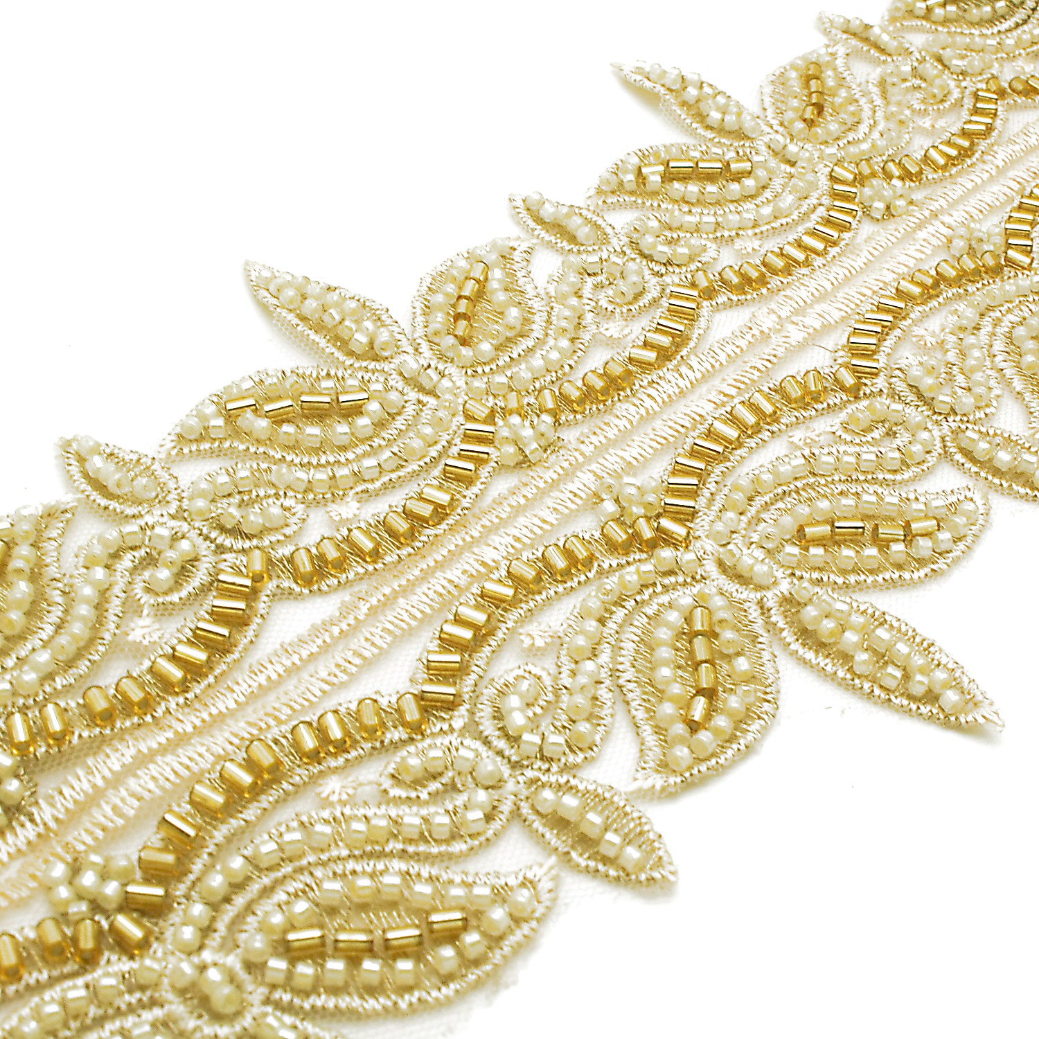GOLD CREAM BEADED NET TRIM - sarahi.NYC