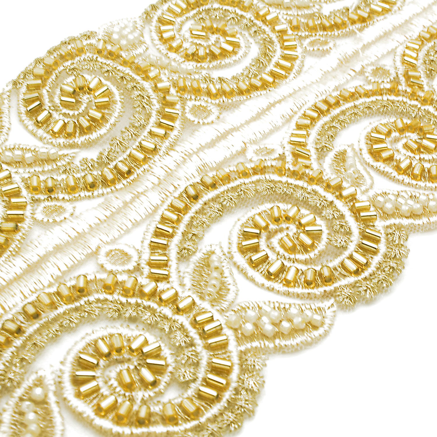 GOLD SWIRL BEADED NET TRIM - sarahi.NYC