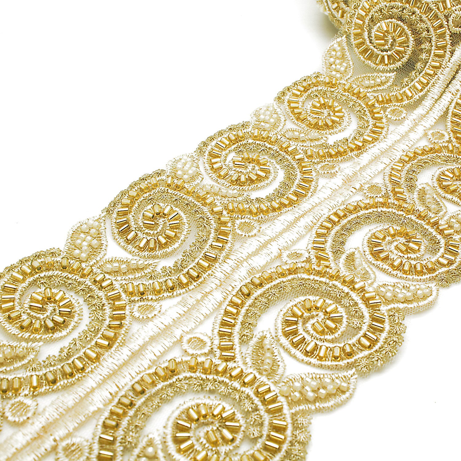 GOLD SWIRL BEADED NET TRIM - sarahi.NYC