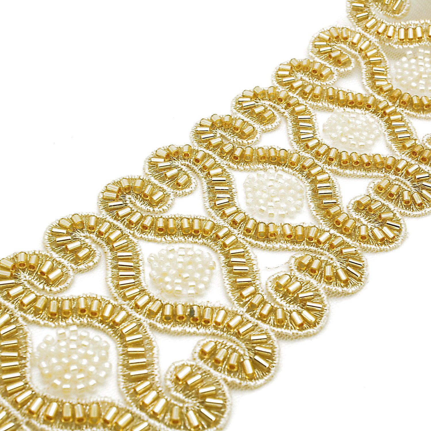 GOLD SWIRL BEADED NET TRIM - sarahi.NYC