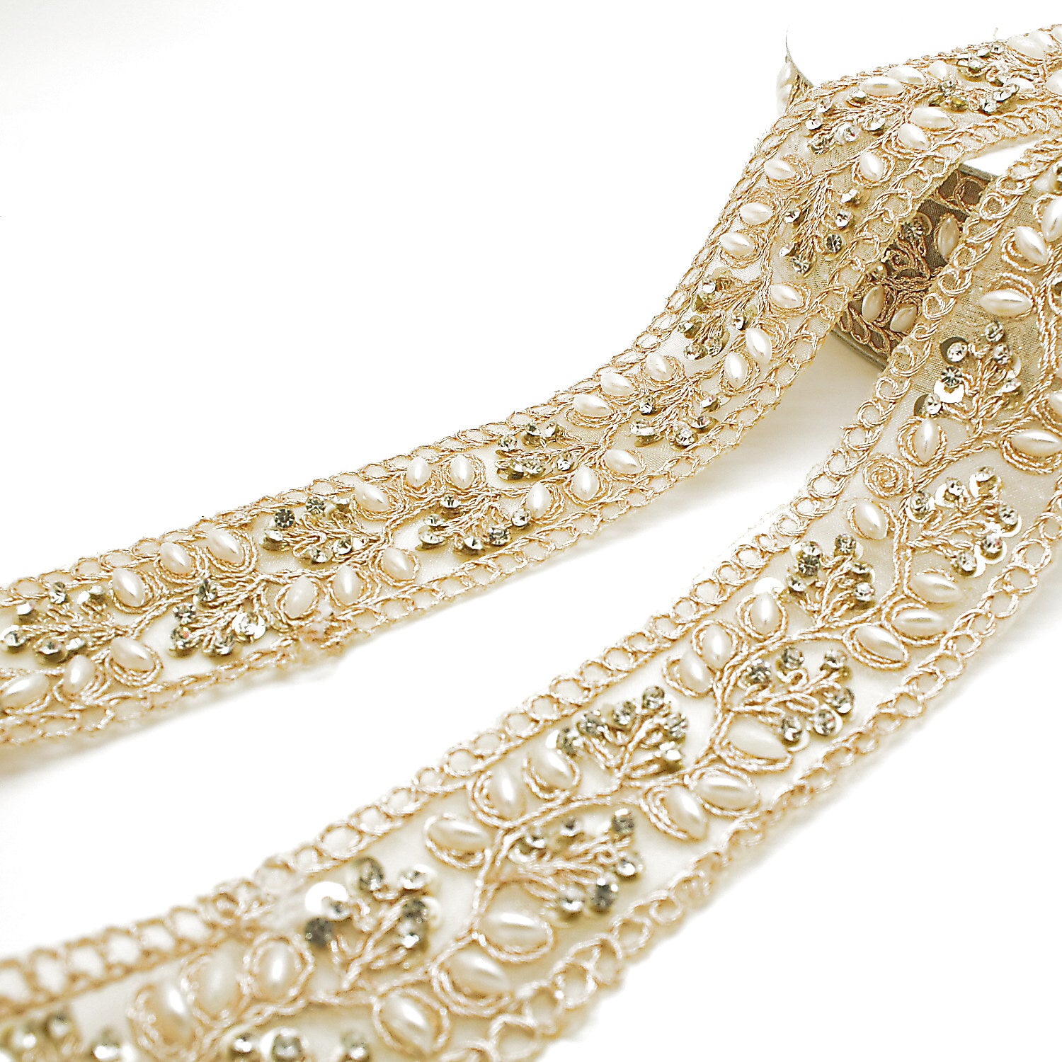 LIGHT GOLD INTRICATE FLORAL RHINESTONE TRIM - sarahi.NYC