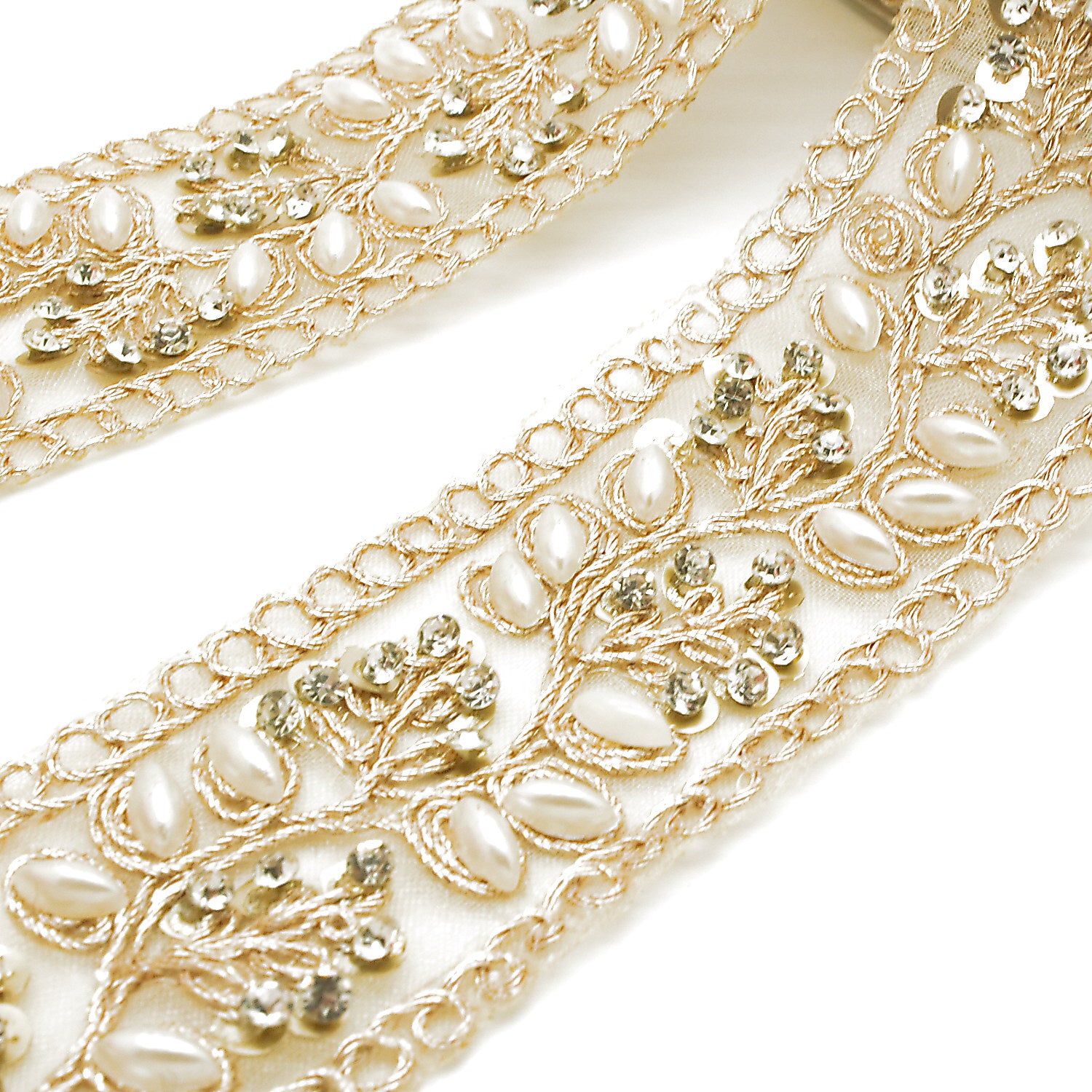 LIGHT GOLD INTRICATE FLORAL RHINESTONE TRIM - sarahi.NYC