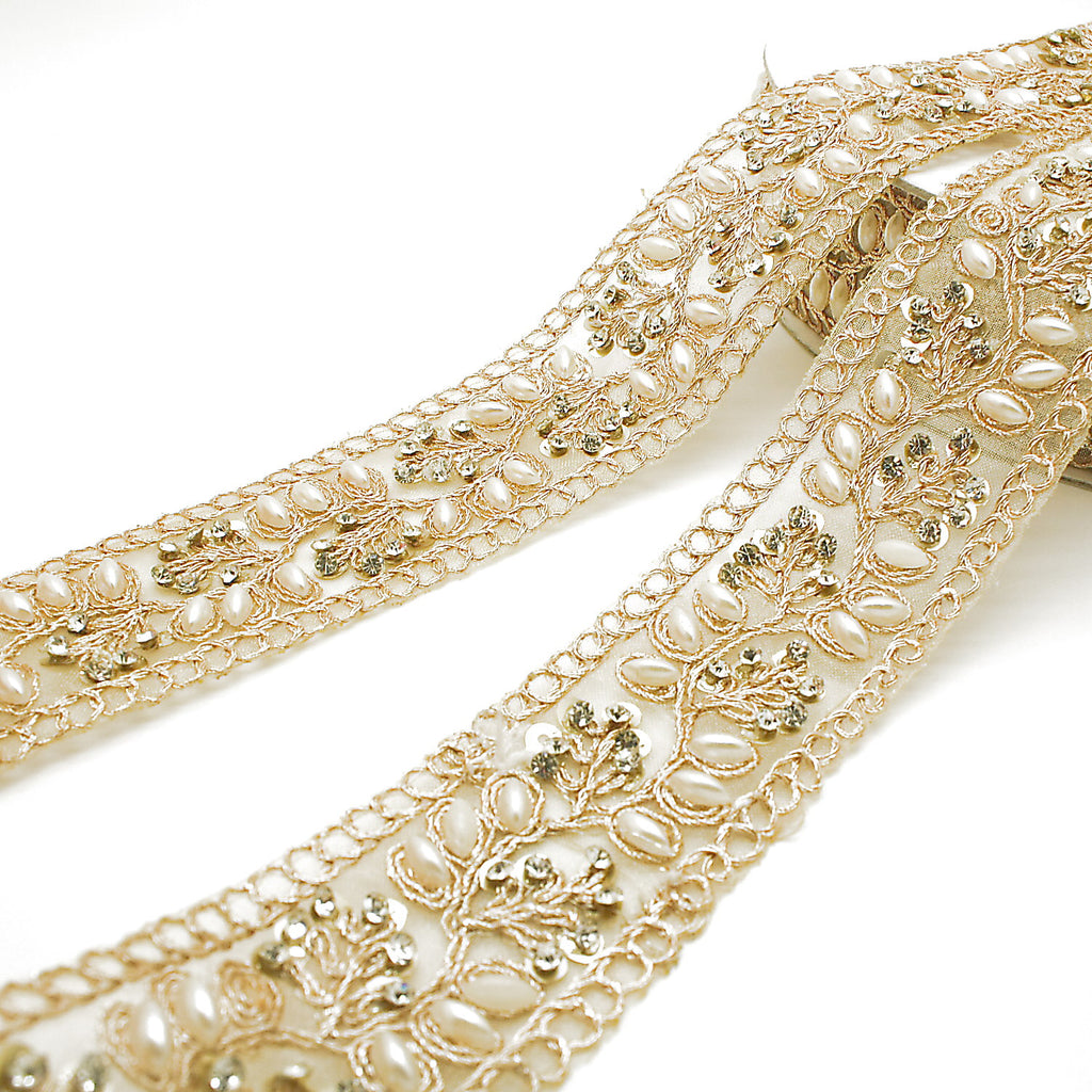 LIGHT GOLD INTRICATE FLORAL RHINESTONE TRIM - sarahi.NYC