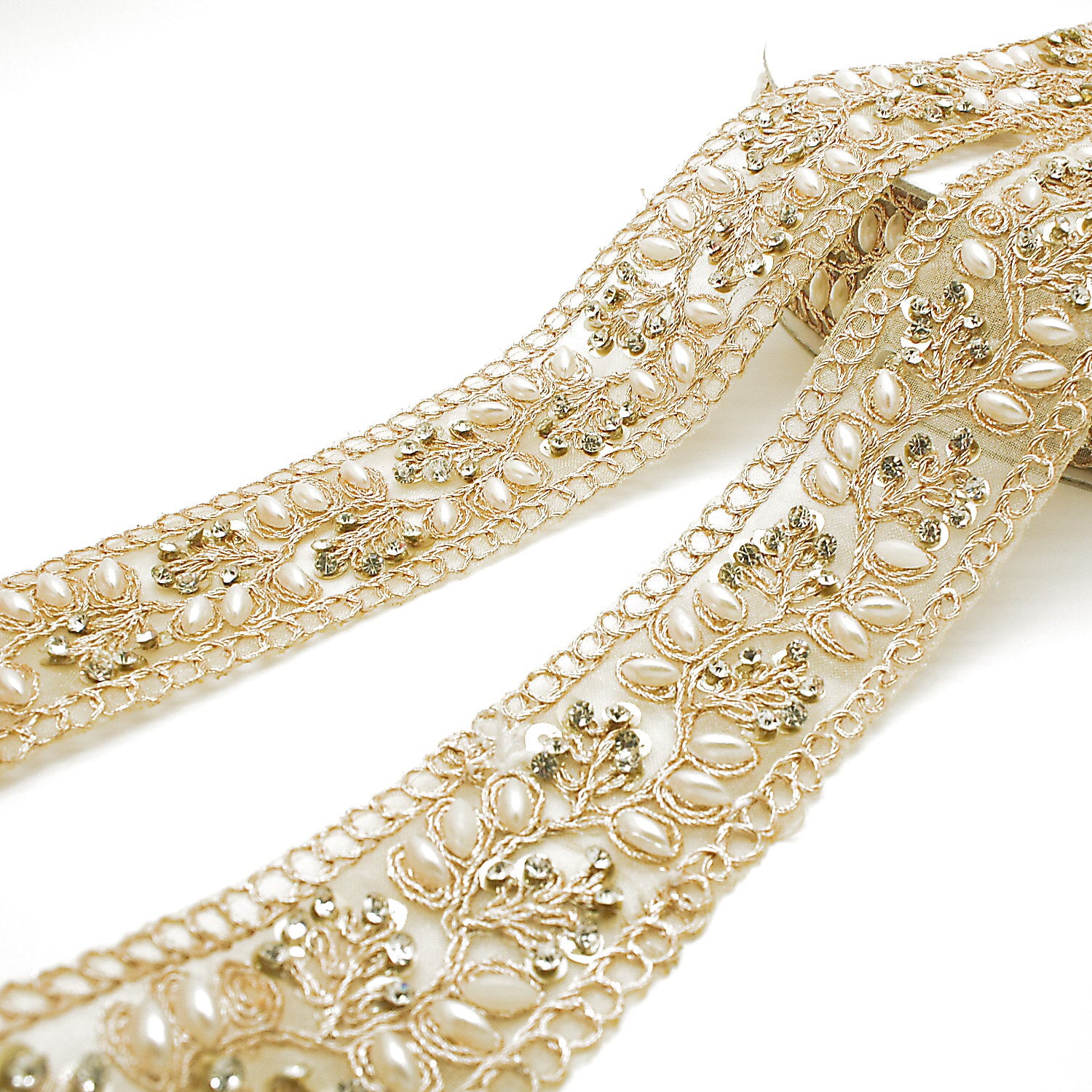 LIGHT GOLD INTRICATE FLORAL RHINESTONE TRIM - sarahi.NYC