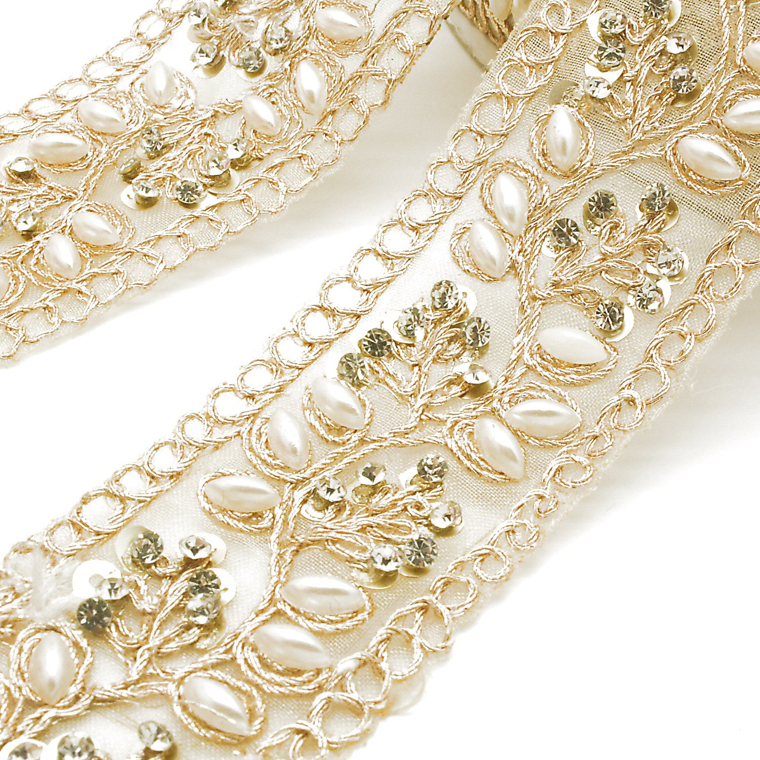 LIGHT GOLD INTRICATE FLORAL RHINESTONE TRIM - sarahi.NYC