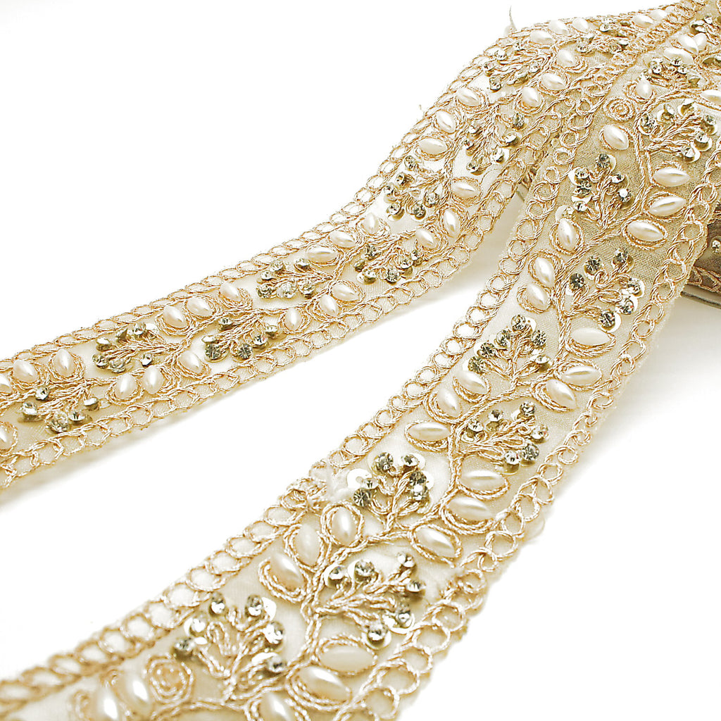 LIGHT GOLD INTRICATE FLORAL RHINESTONE TRIM - sarahi.NYC