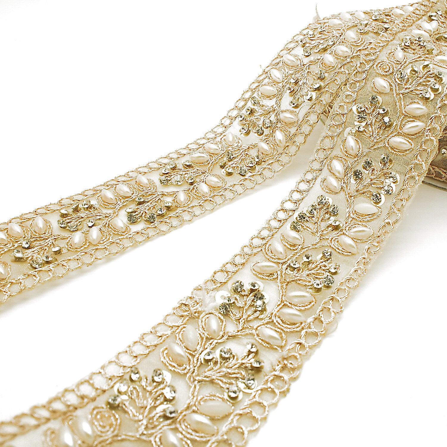 LIGHT GOLD INTRICATE FLORAL RHINESTONE TRIM - sarahi.NYC