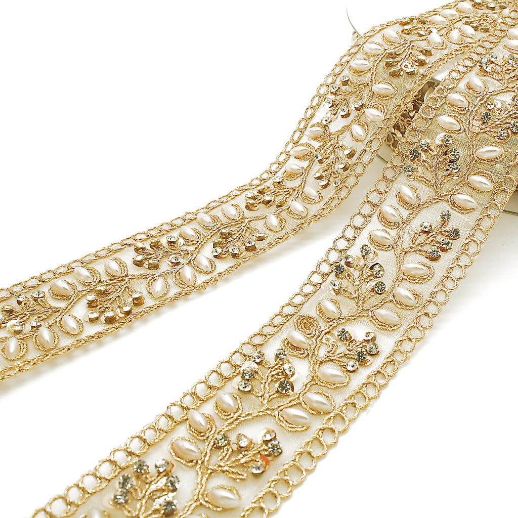GOLD INTRICATE FLORAL RHINESTONE TRIM - sarahi.NYC