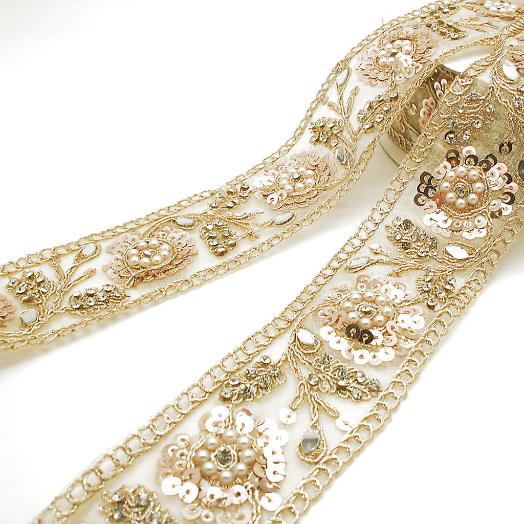 ROSE GOLD SEQUIN INTRICATE FLORAL RHINESTONE TRIM - sarahi.NYC