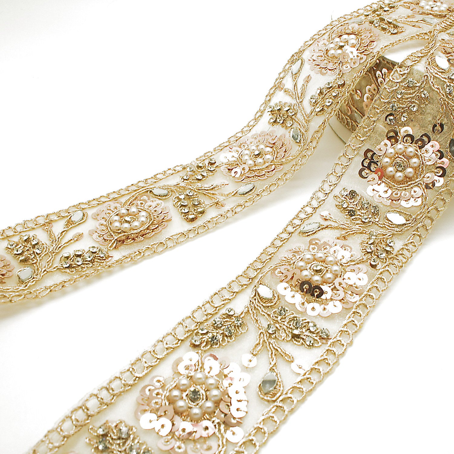 ROSE GOLD SEQUIN INTRICATE FLORAL RHINESTONE TRIM - sarahi.NYC
