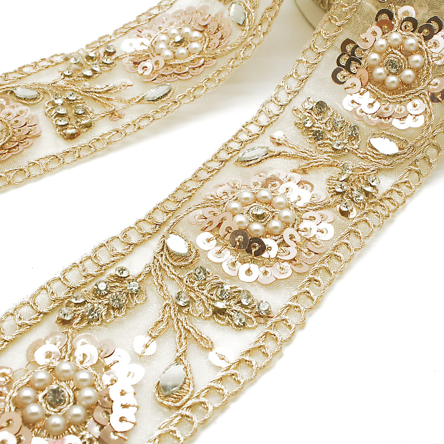 ROSE GOLD SEQUIN INTRICATE FLORAL RHINESTONE TRIM - sarahi.NYC