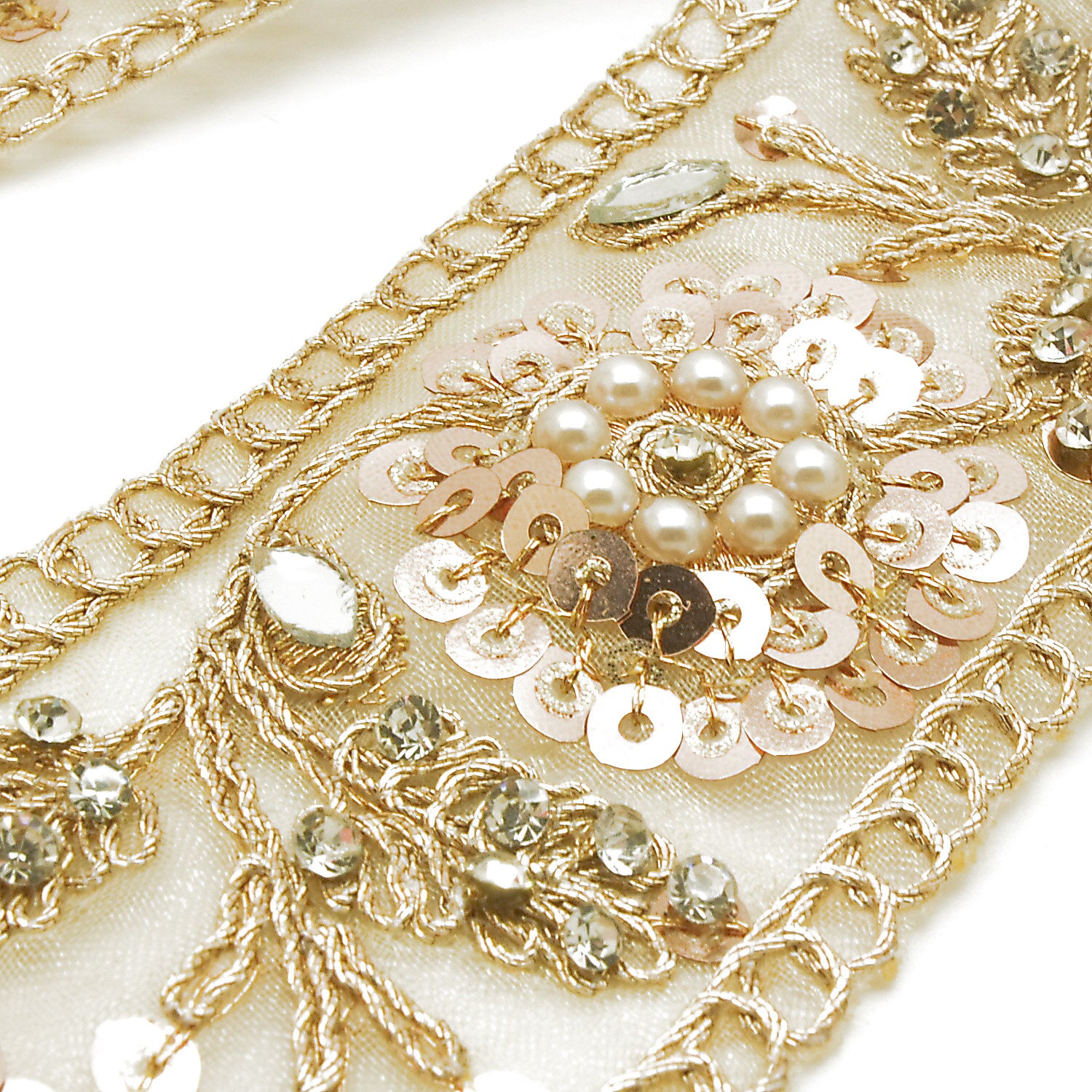 ROSE GOLD SEQUIN INTRICATE FLORAL RHINESTONE TRIM - sarahi.NYC