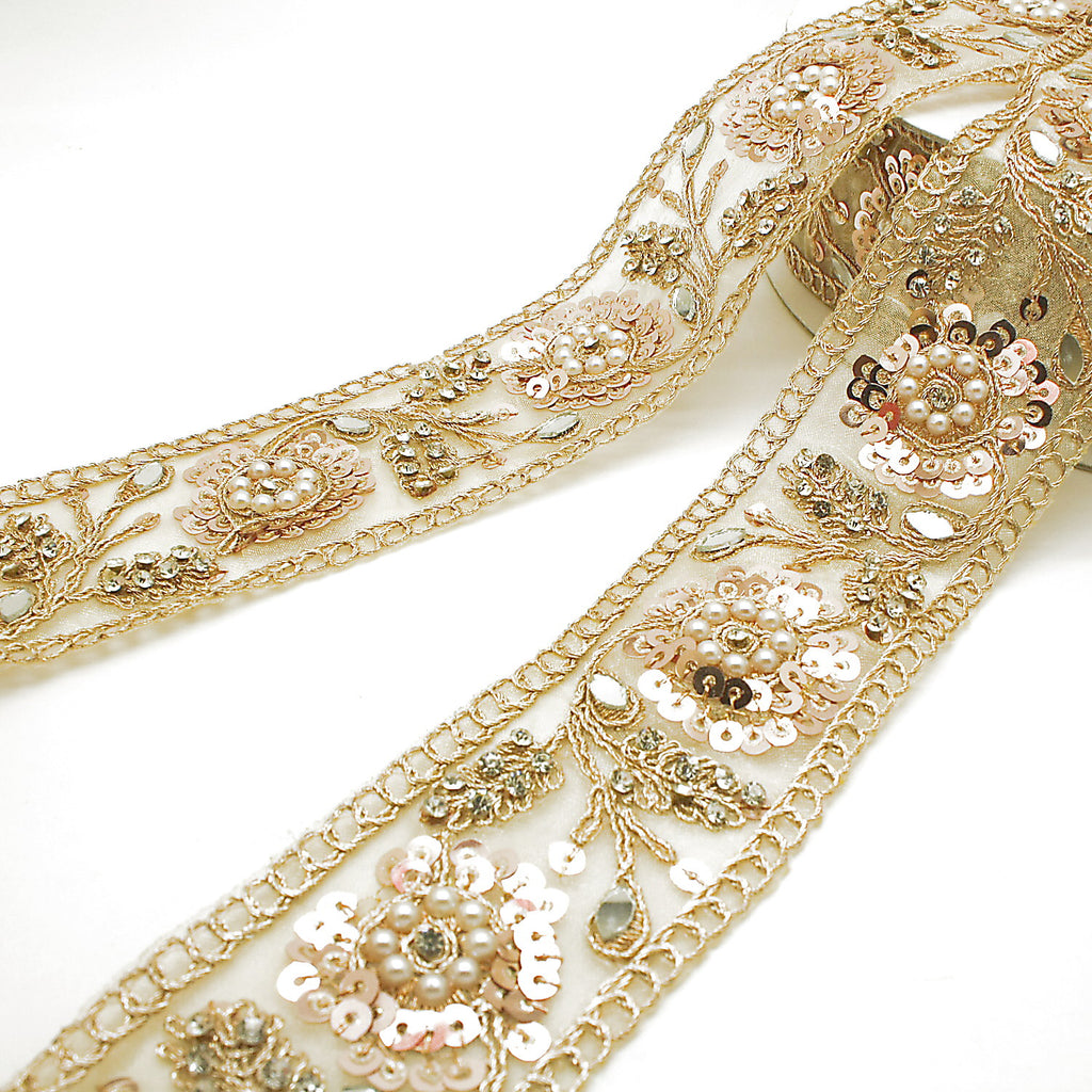 ROSE GOLD SEQUIN INTRICATE FLORAL RHINESTONE TRIM - sarahi.NYC