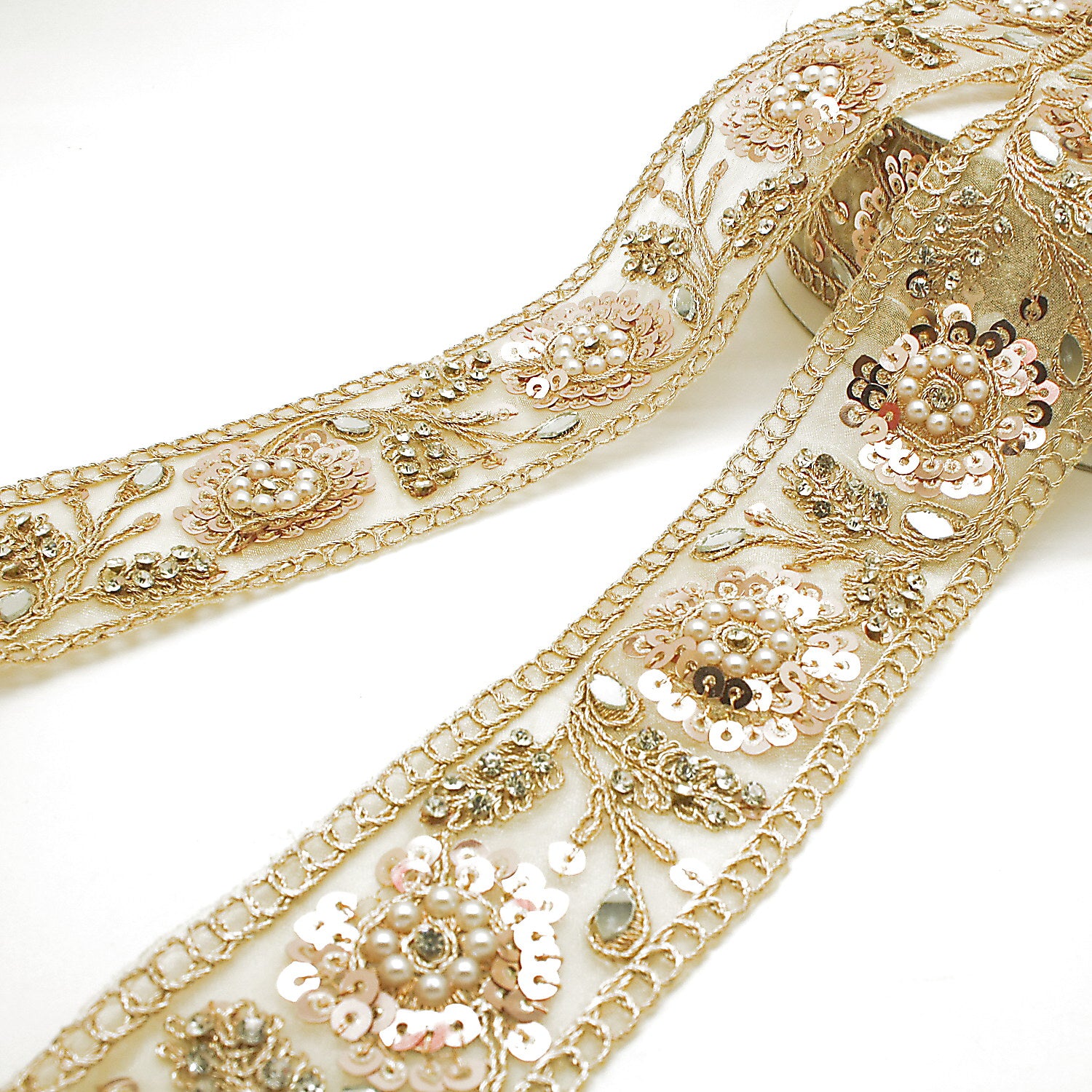 ROSE GOLD SEQUIN INTRICATE FLORAL RHINESTONE TRIM - sarahi.NYC
