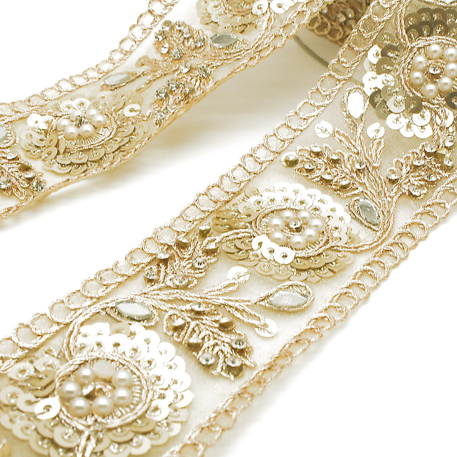 GOLD SEQUIN INTRICATE FLORAL RHINESTONE TRIM - sarahi.NYC