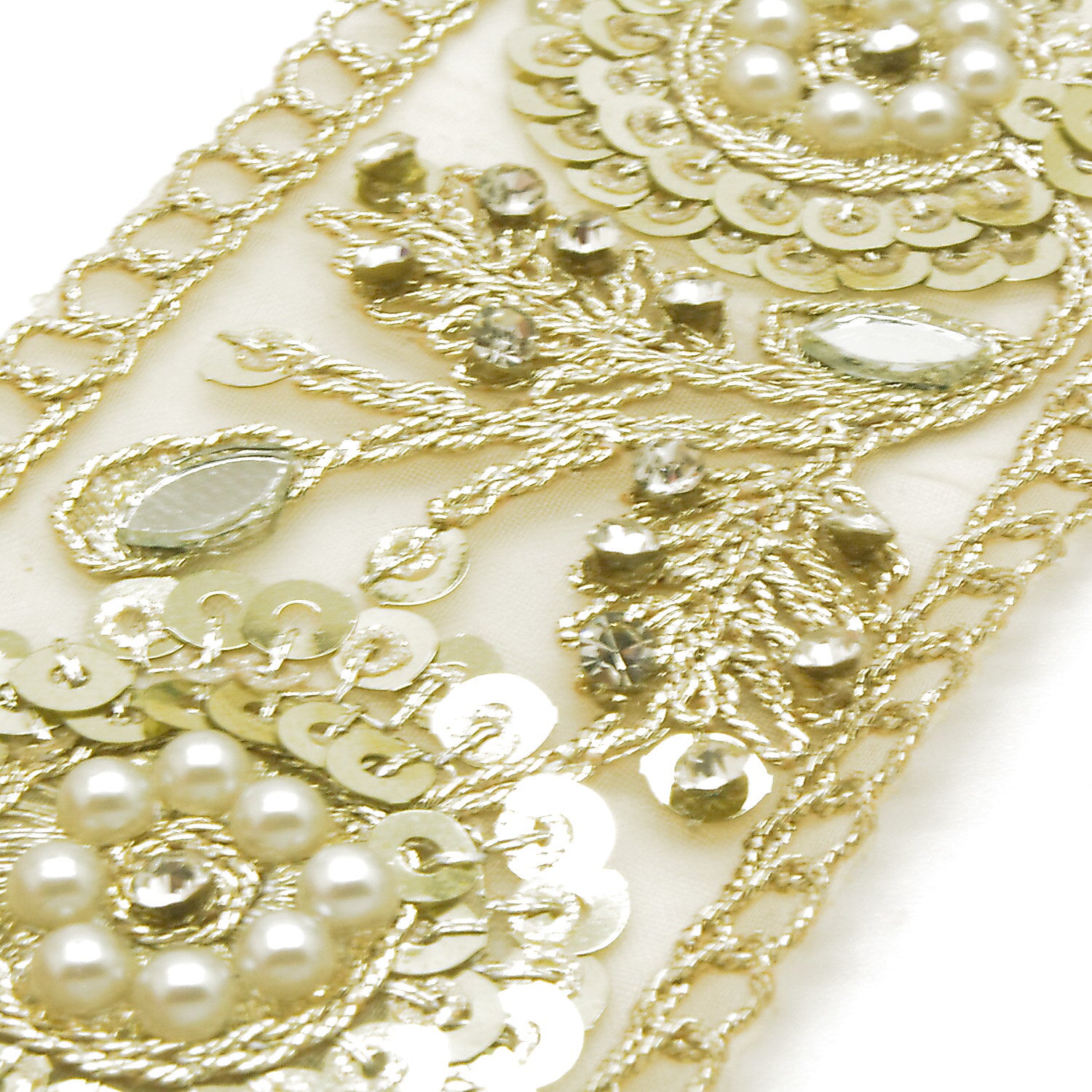 LIGHT GOLD SEQUIN INTRICATE FLORAL RHINESTONE TRIM - sarahi.NYC