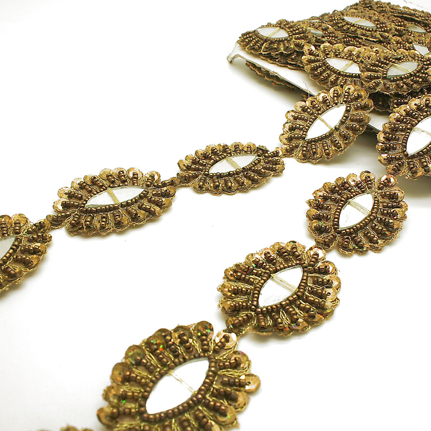 BROWN MIRROR BEADED TRIM - sarahi.NYC