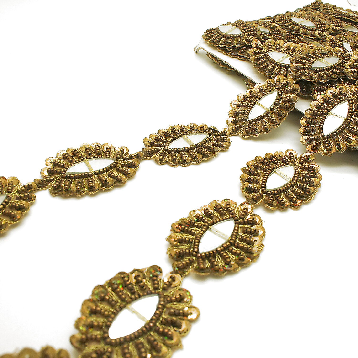 BROWN MIRROR BEADED TRIM - sarahi.NYC