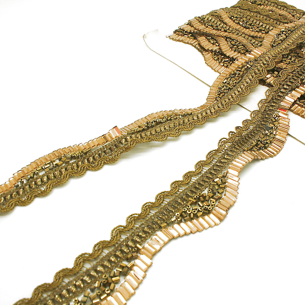 BRONZE GOLD WAVE BEADED EDGING TRIM - sarahi.NYC