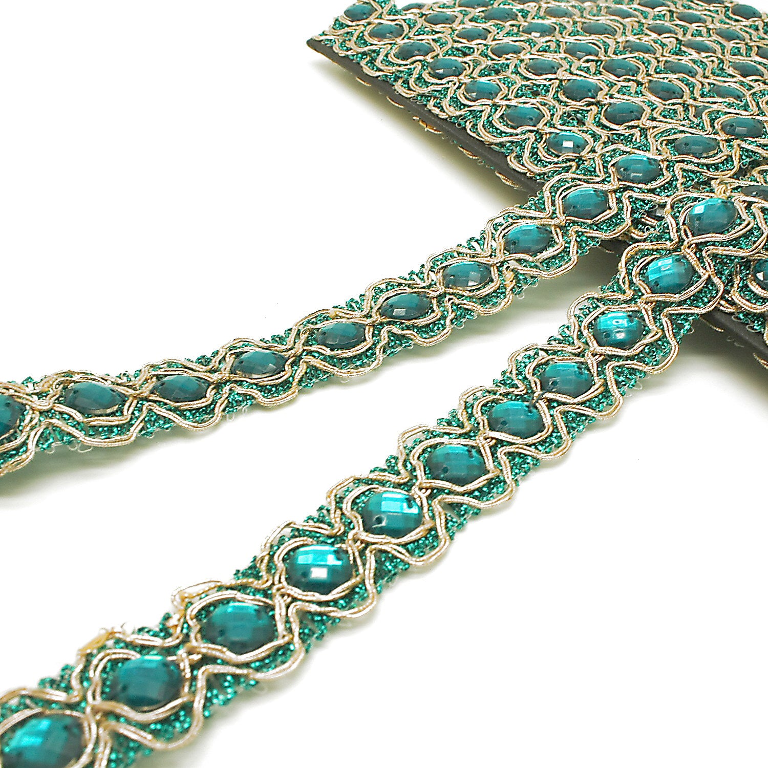 TEAL GREEN RHINESTONE TRIM - sarahi.NYC