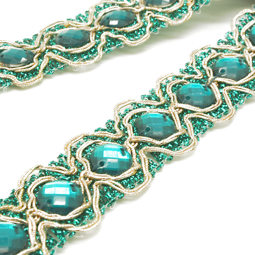 TEAL GREEN RHINESTONE TRIM - sarahi.NYC
