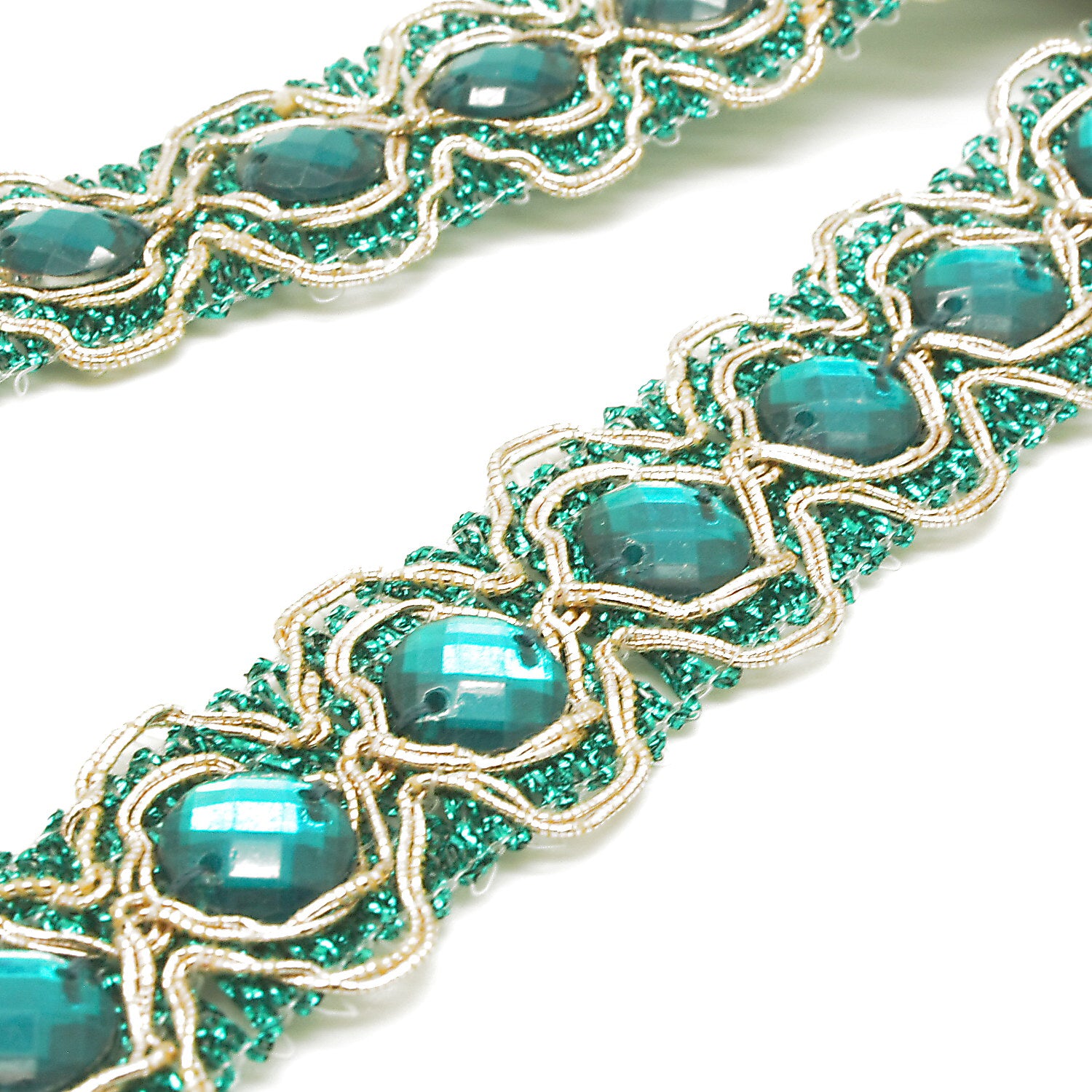 TEAL GREEN RHINESTONE TRIM - sarahi.NYC