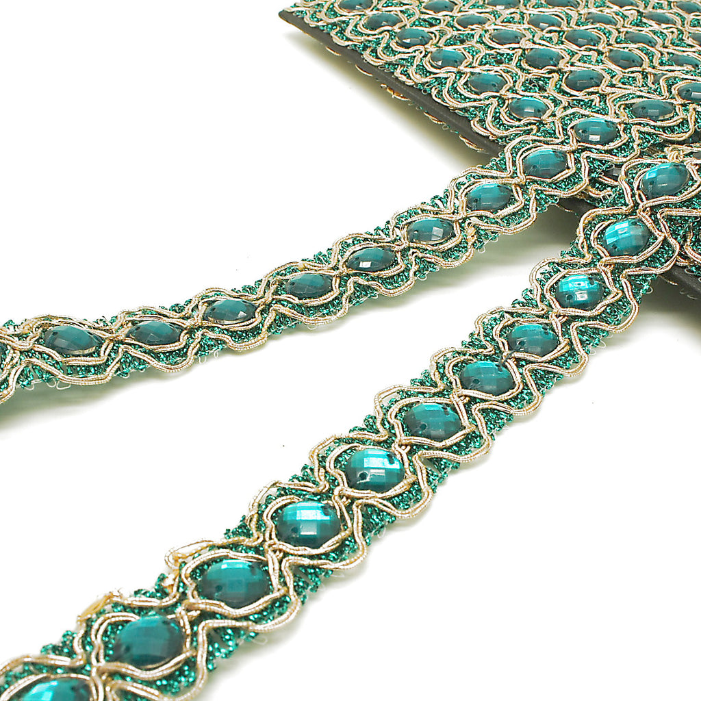 TEAL GREEN RHINESTONE TRIM - sarahi.NYC
