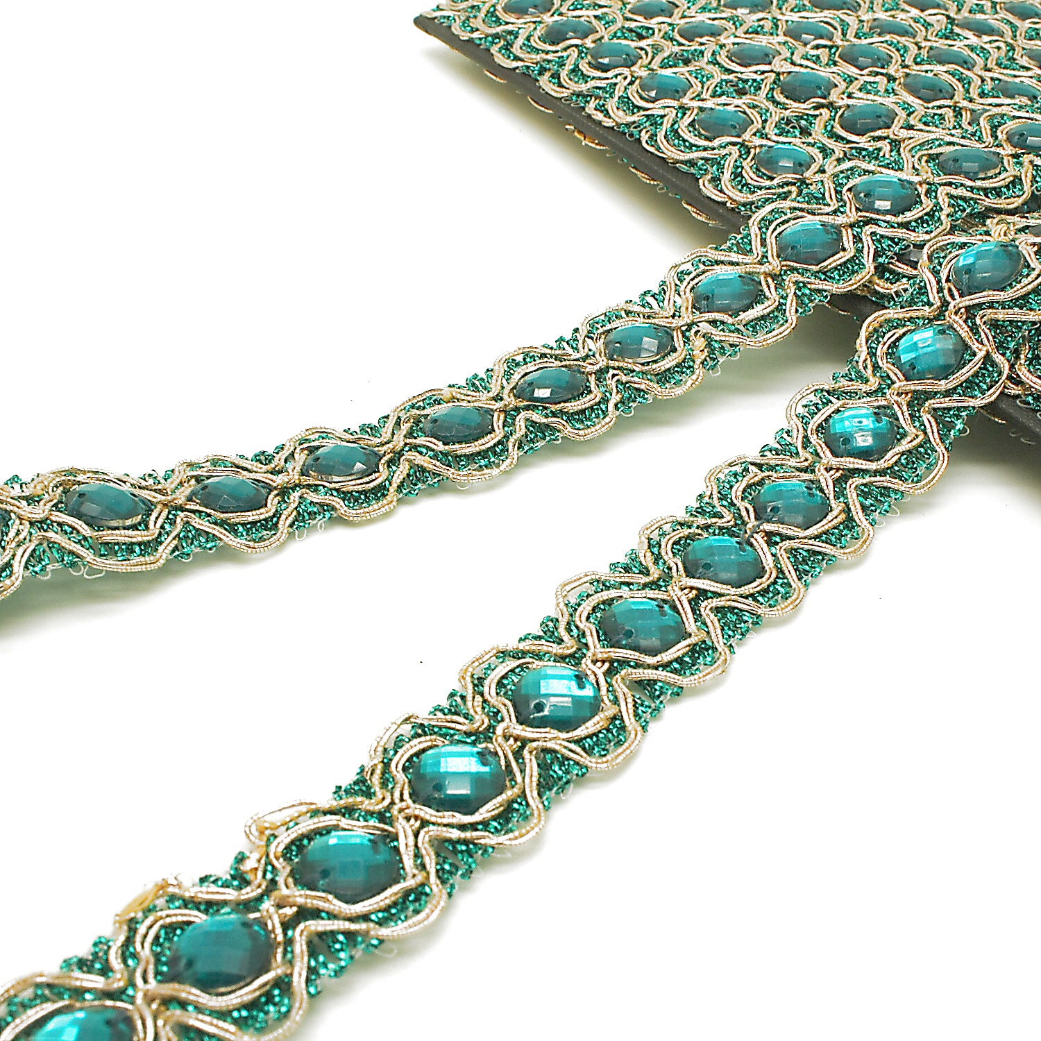 TEAL GREEN RHINESTONE TRIM - sarahi.NYC