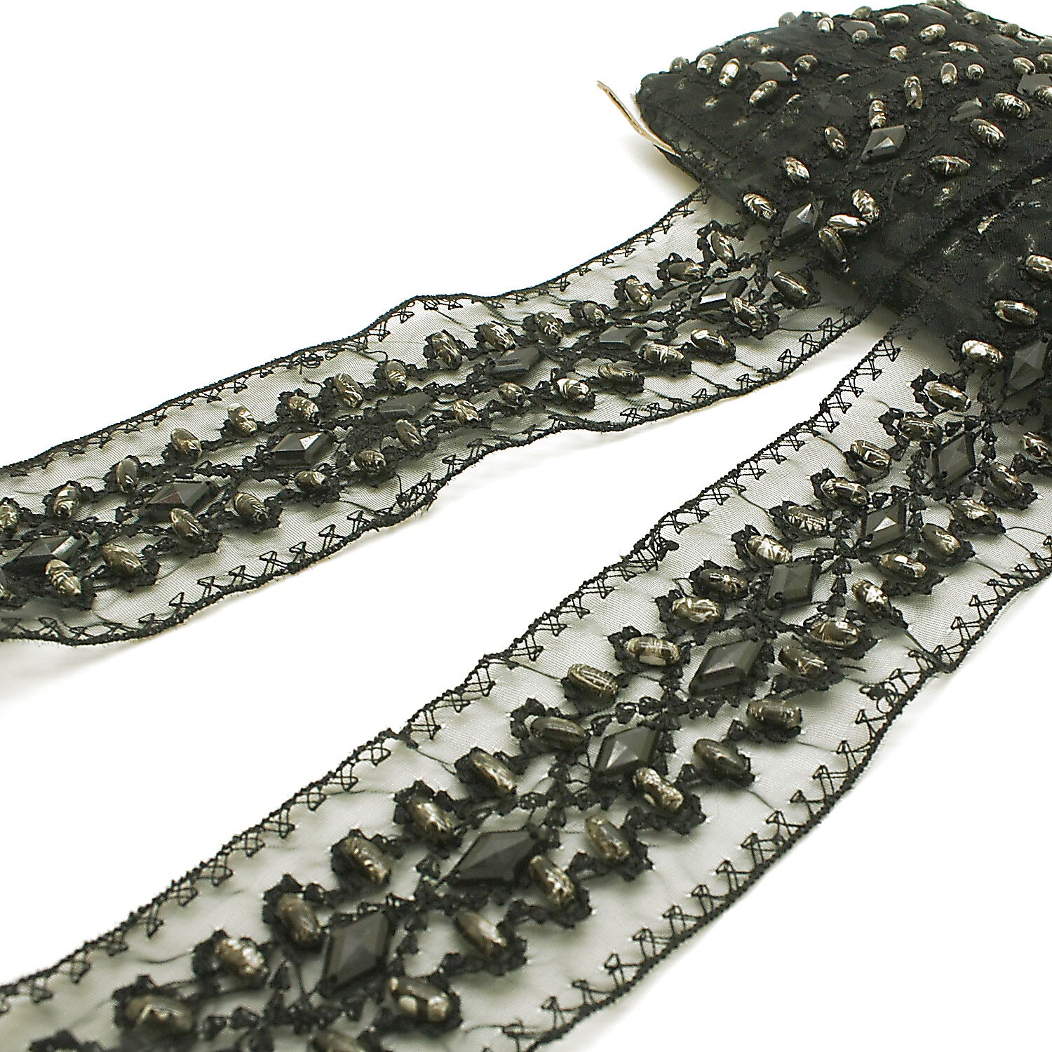 BLACK GRAY RHINESTONE BEADED TRIM - sarahi.NYC