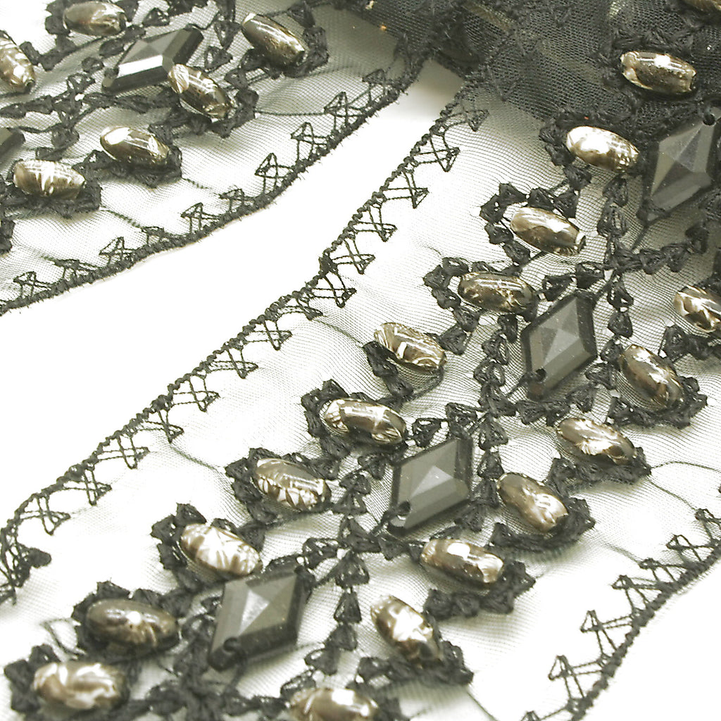 BLACK GRAY RHINESTONE BEADED TRIM - sarahi.NYC