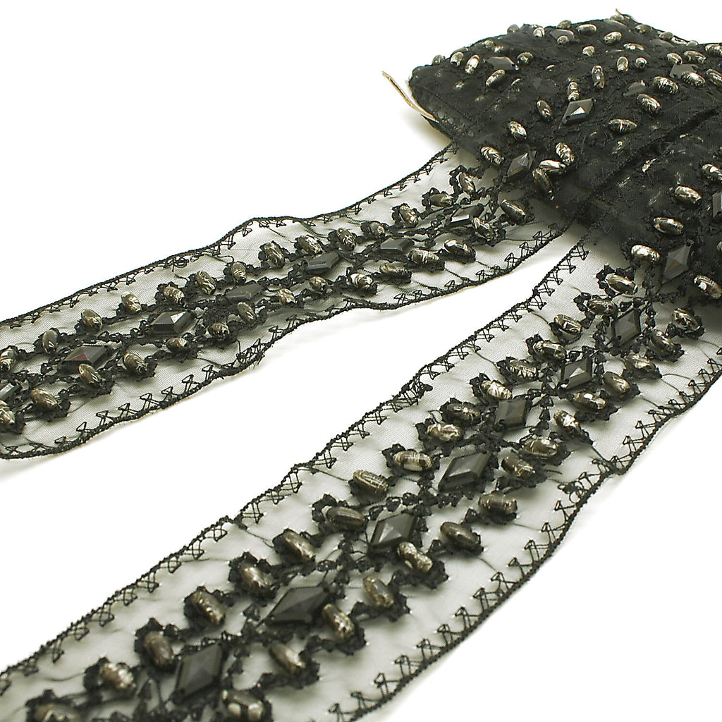BLACK GRAY RHINESTONE BEADED TRIM - sarahi.NYC