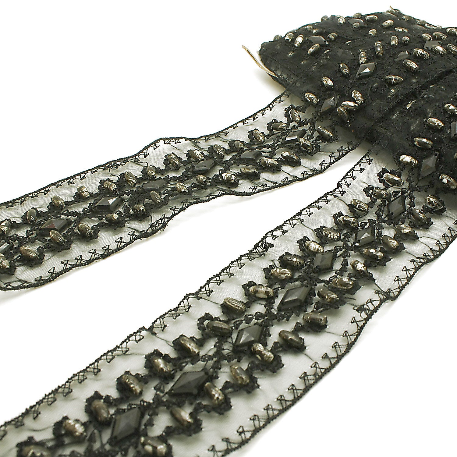 BLACK GRAY RHINESTONE BEADED TRIM - sarahi.NYC