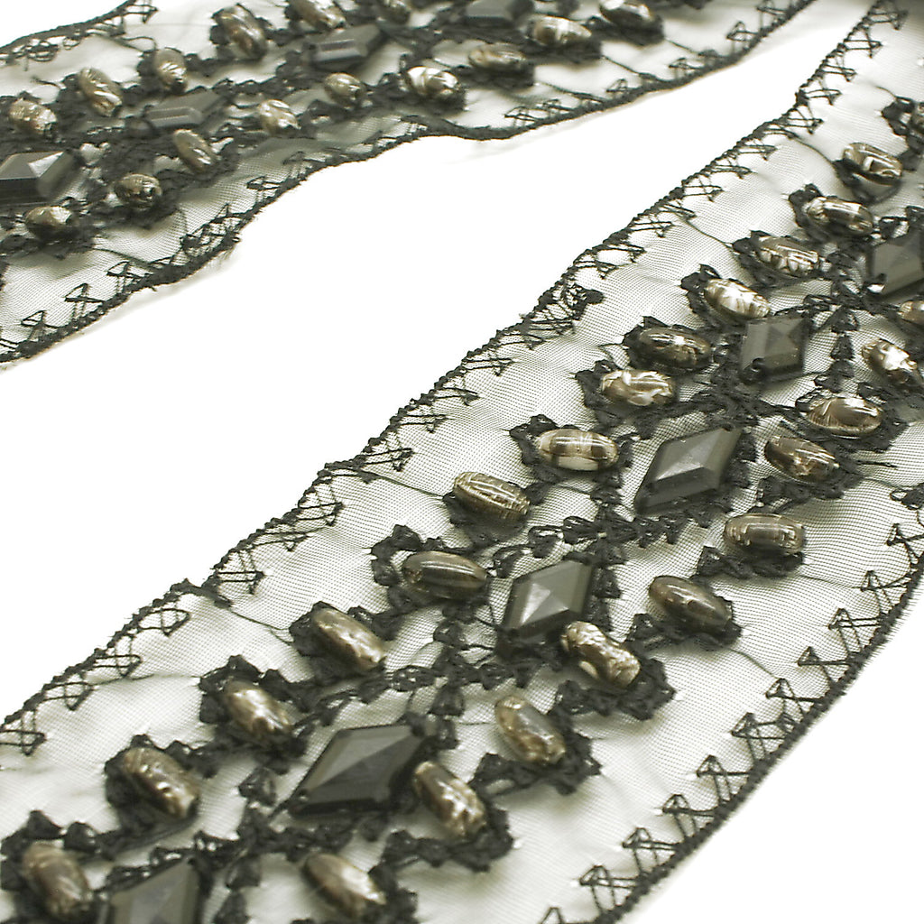 BLACK GRAY RHINESTONE BEADED TRIM - sarahi.NYC