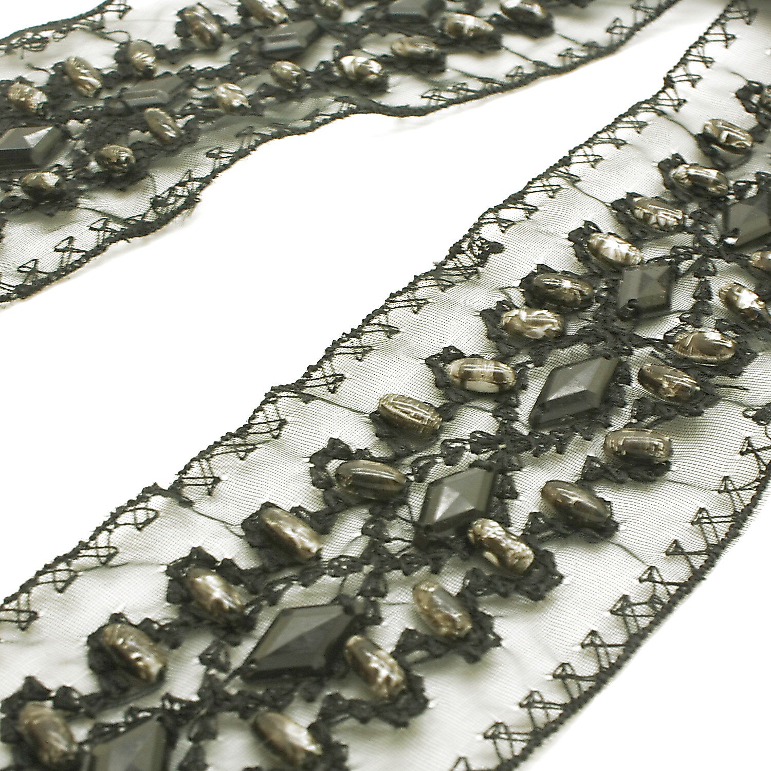 BLACK GRAY RHINESTONE BEADED TRIM - sarahi.NYC
